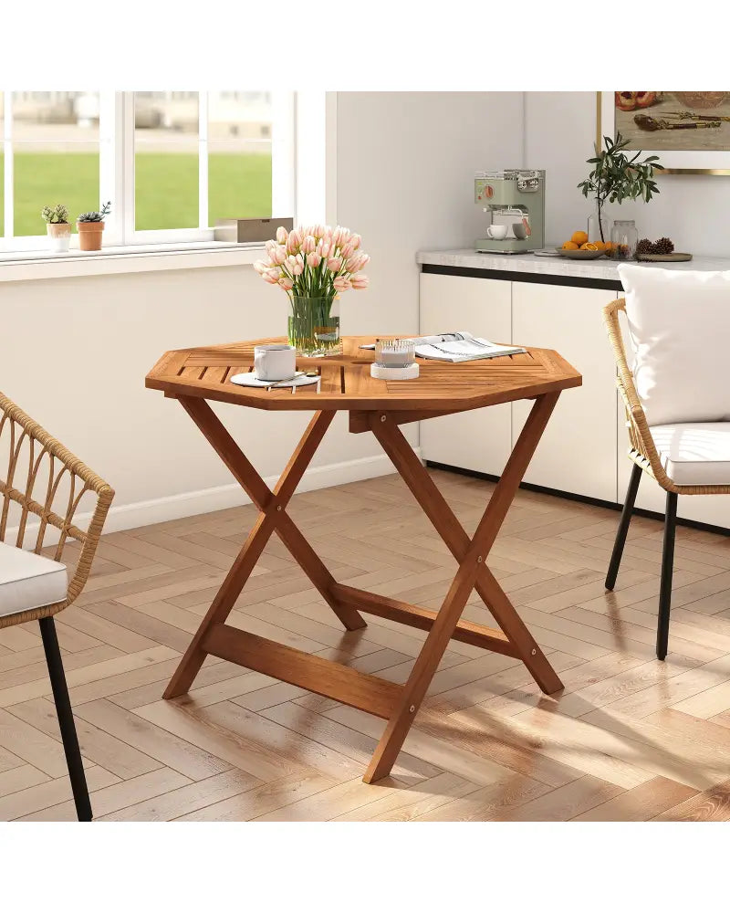 35.5 Inch Solid Wood Patio Dining Table Octagon Table with 1.97 Inch Umbrella Hole - Patio Dining Tables