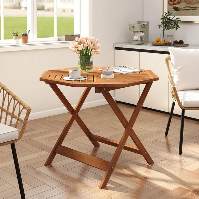 35.5 Inch Solid Wood Patio Dining Table Octagon Table with 1.97 Inch Umbrella Hole - Patio Dining Tables