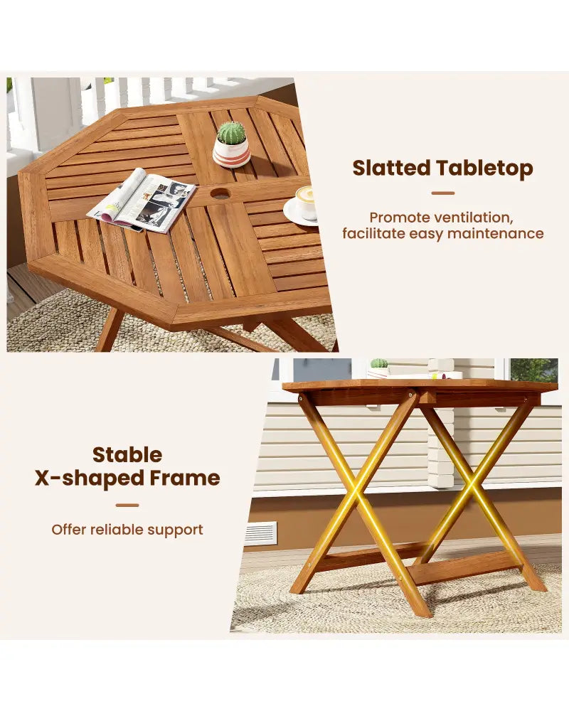 35.5 Inch Solid Wood Patio Dining Table Octagon Table with 1.97 Inch Umbrella Hole - Patio Dining Tables