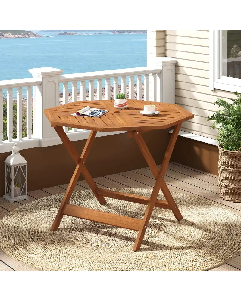 35.5 Inch Solid Wood Patio Dining Table Octagon Table with 1.97 Inch Umbrella Hole - Patio Dining Tables