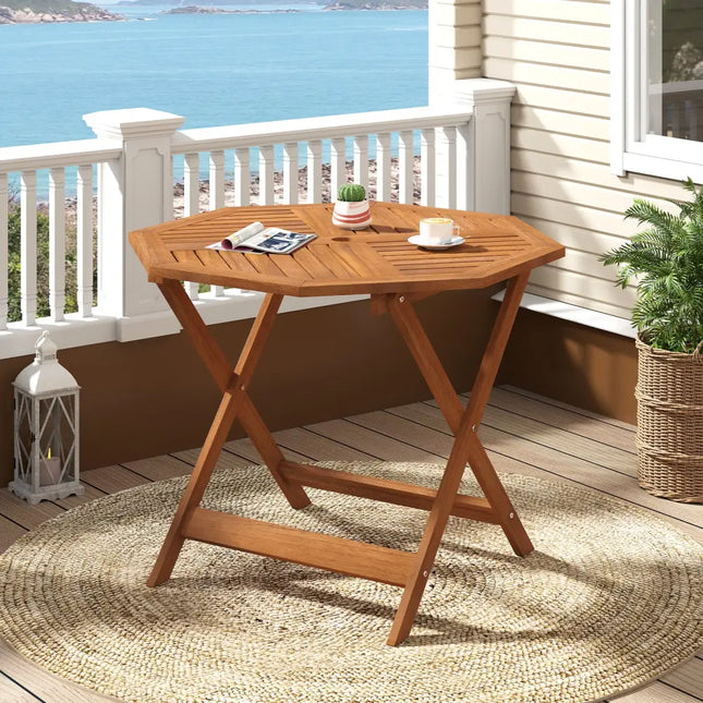 35.5 Inch Solid Wood Patio Dining Table Octagon Table with 1.97 Inch Umbrella Hole - Patio Dining Tables