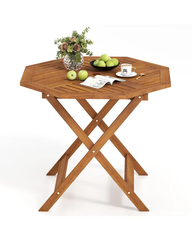 35.5 Inch Solid Wood Patio Dining Table Octagon Table with 1.97 Inch Umbrella Hole - Patio Dining Tables
