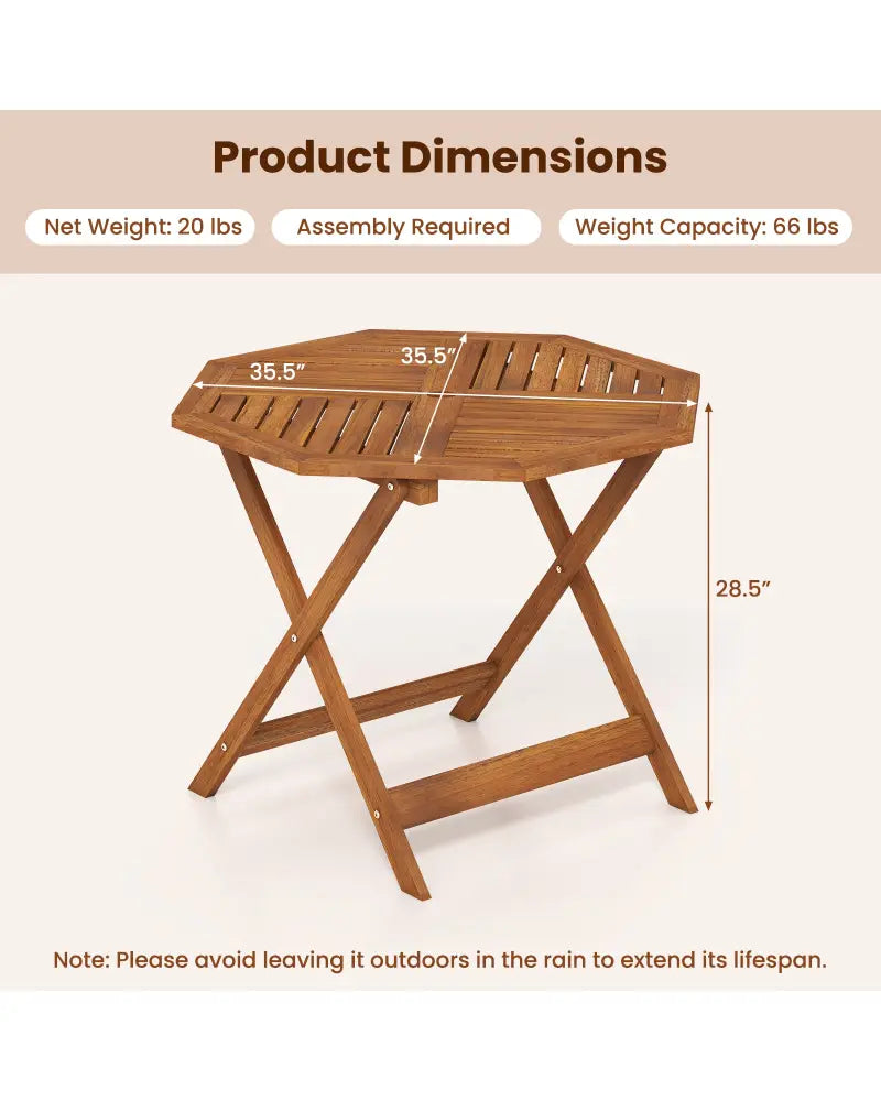 35.5 Inch Solid Wood Patio Dining Table Octagon Table with 1.97 Inch Umbrella Hole - Patio Dining Tables