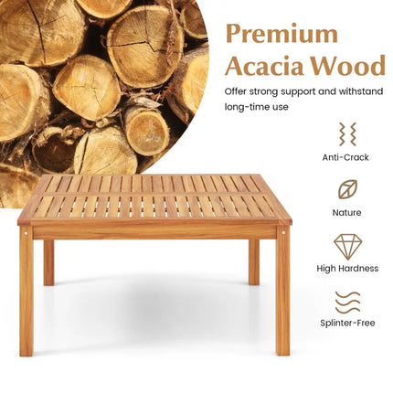 35.5 Inches Patio Solid Acacia Wood Coffee Table Side Table - Natural - Patio Coffee Tables