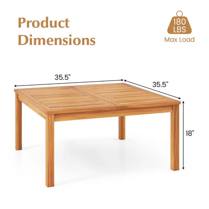 35.5 Inches Patio Solid Acacia Wood Coffee Table Side Table - Natural - Patio Coffee Tables