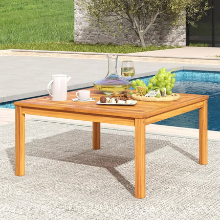 35.5 Inches Patio Solid Acacia Wood Coffee Table Side Table - Natural - Patio Coffee Tables