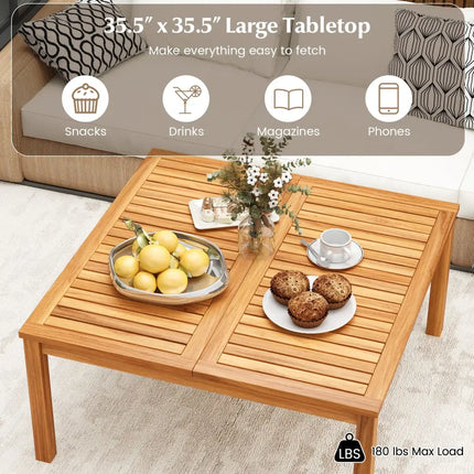 35.5 Inches Patio Solid Acacia Wood Coffee Table Side Table - Natural - Patio Coffee Tables