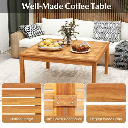 35.5 Inches Patio Solid Acacia Wood Coffee Table Side Table - Natural - Patio Coffee Tables