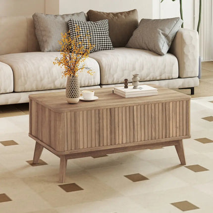 35.5" Rectangle Wooden Fluted Lift Top Coffee Table-Walnut Costway