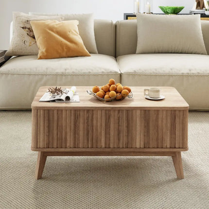 35.5" Rectangle Wooden Fluted Lift Top Coffee Table-Walnut Costway
