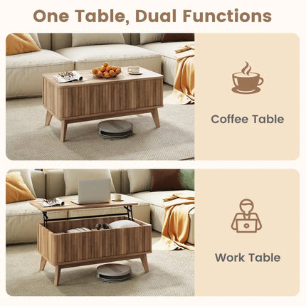 35.5" Rectangle Wooden Fluted Lift Top Coffee Table-Walnut Costway