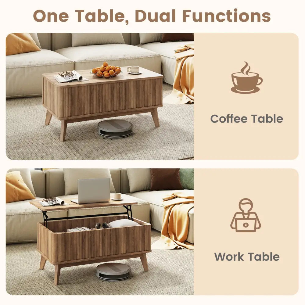 35.5’’ Rectangle Wooden Fluted Lift Top Coffee Table-Walnut - Walnut - Coffee Tables