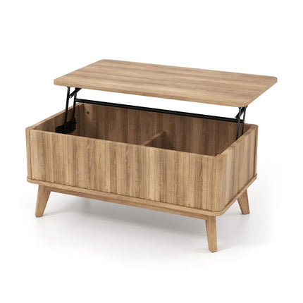 35.5" Rectangle Wooden Fluted Lift Top Coffee Table-Walnut Costway