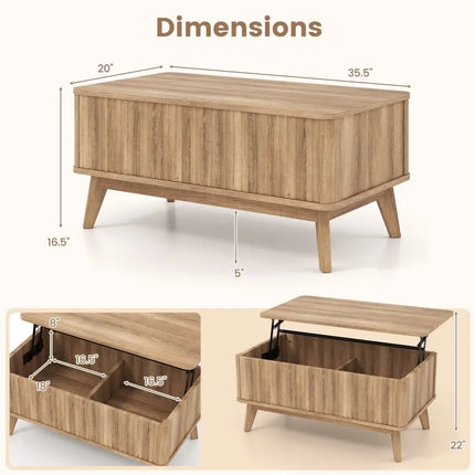 35.5" Rectangle Wooden Fluted Lift Top Coffee Table-Walnut Costway