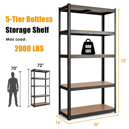 35.5 x 71 Inch Adjustable 5-Layer 2000 lbs Capacity Tool Shelf-Black - Black - Garages