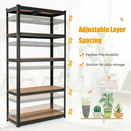 35.5 x 71 Inch Adjustable 5-Layer 2000 lbs Capacity Tool Shelf-Black - Black - Garages