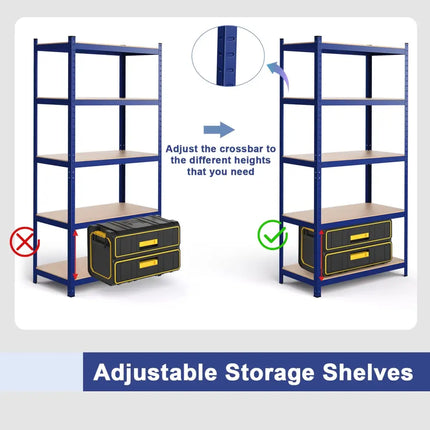35.5 x 71 Inch Adjustable 5-Layer 2000 lbs Capacity Tool Shelf-Blue - Blue - Garages