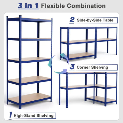 35.5 x 71 Inch Adjustable 5-Layer 2000 lbs Capacity Tool Shelf-Blue - Blue - Garages