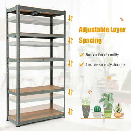 35.5 x 71 Inch Adjustable 5-Layer 2000 lbs Capacity Tool Shelf -Gray - Gray - Garages