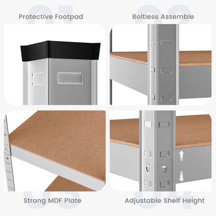 35.5 x 71 Inch Adjustable 5-Layer 2000 lbs Capacity Tool Shelf-Silver - Silver - Garages