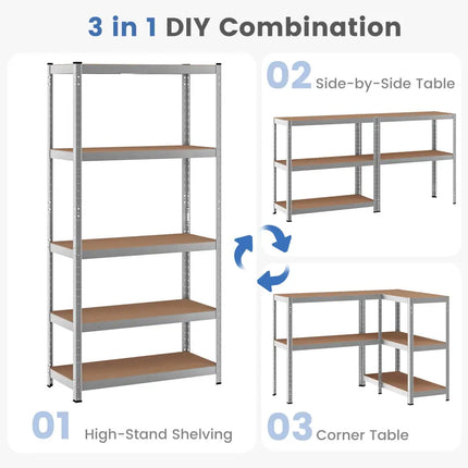35.5 x 71 Inch Adjustable 5-Layer 2000 lbs Capacity Tool Shelf-Silver - Silver - Garages