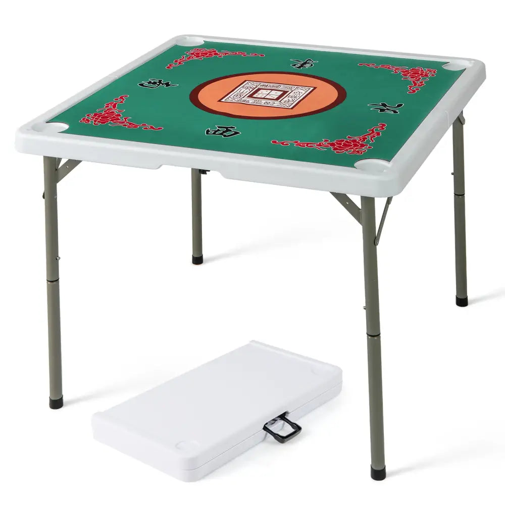 35 Inch 4 Player Game Card Folding Mahjong Table with Cup Holders-Light Green - Light Green - Game Room