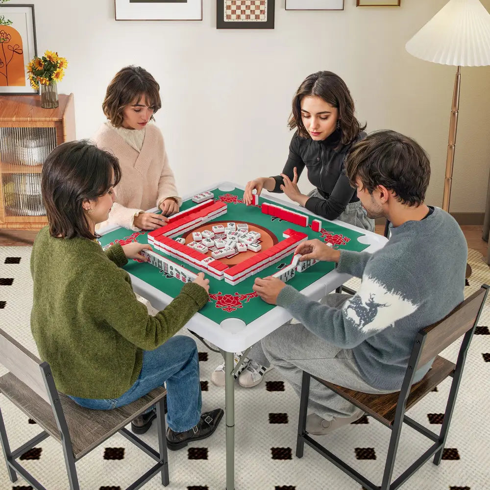 35 Inch 4 Player Game Card Folding Mahjong Table with Cup Holders-Light Green - Light Green - Game Room