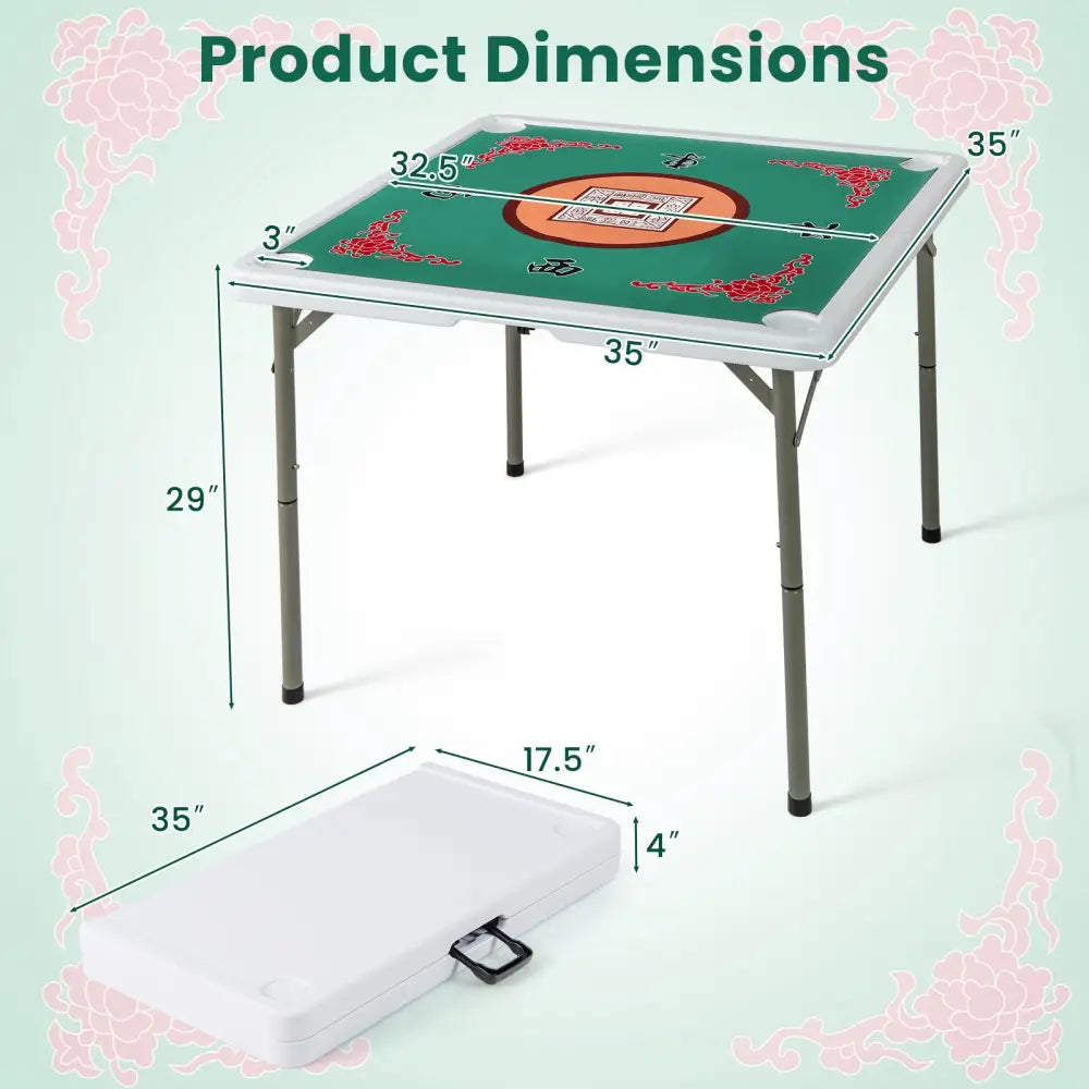 35 Inch 4 Player Game Card Folding Mahjong Table with Cup Holders-Light Green - Light Green - Game Room