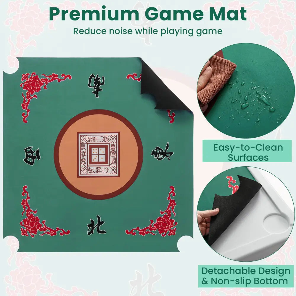 35 Inch 4 Player Game Card Folding Mahjong Table with Cup Holders-Light Green - Light Green - Game Room