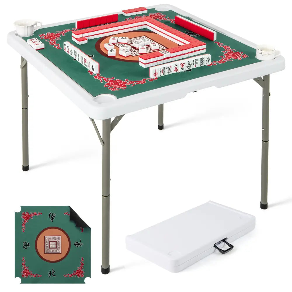 35 Inch 4 Player Game Card Folding Mahjong Table with Cup Holders-Light Green - Light Green - Game Room