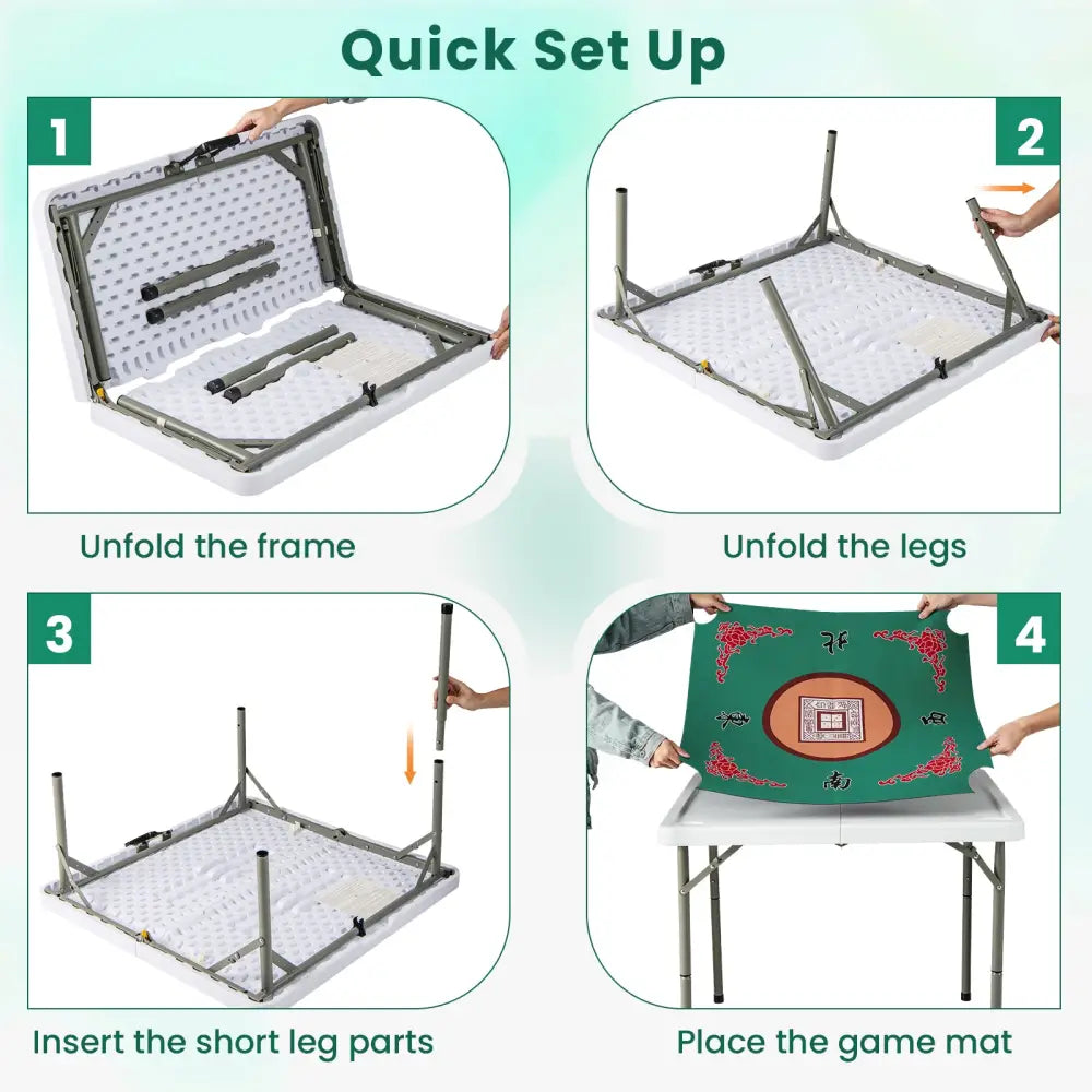 35 Inch 4 Player Game Card Folding Mahjong Table with Cup Holders-Light Green - Light Green - Game Room