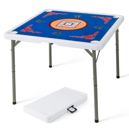 35 Inch 4 Player Game Card Folding Mahjong Table with Cup Holders-Blue - Blue - Game Room