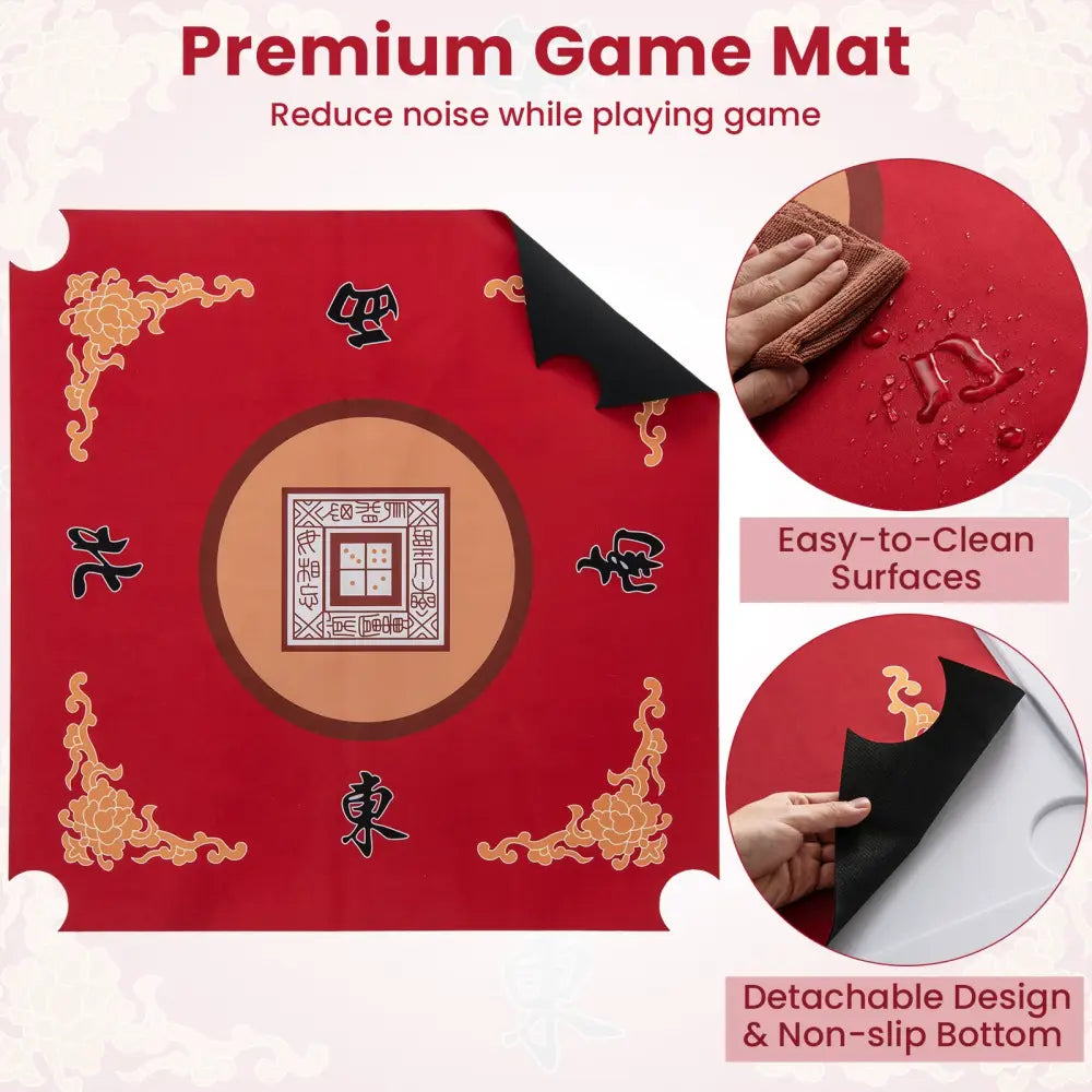 35 Inch 4 Player Game Card Folding Mahjong Table with Cup Holders-Red - Red - Game Room