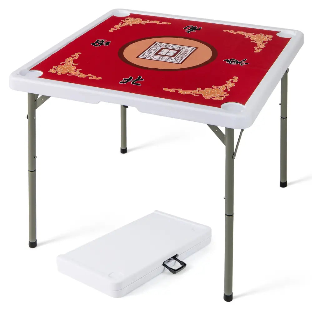 35 Inch 4 Player Game Card Folding Mahjong Table with Cup Holders-Red - Red - Game Room