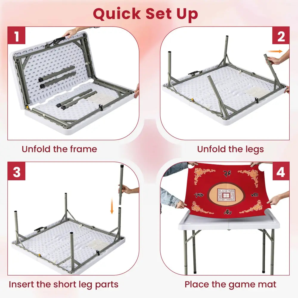 35 Inch 4 Player Game Card Folding Mahjong Table with Cup Holders-Red - Red - Game Room