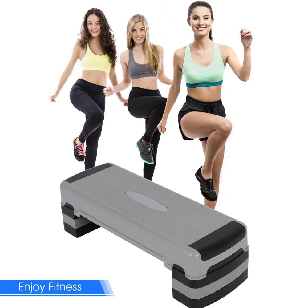 35 Inch Aerobic Cardio Adjustable Exercise Stepper with Risers - Gray - Sport Equipments