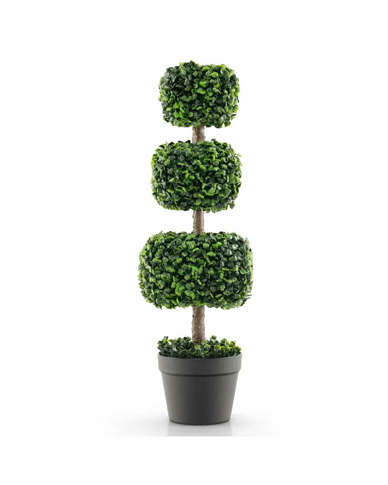 35 Inch Artificial Boxwood Topiary Ball Tree with Cement-filled Pot-Green - Green - Faux Plants