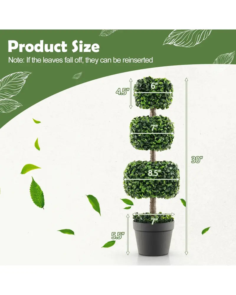 35 Inch Artificial Boxwood Topiary Ball Tree with Cement-filled Pot-Green - Green - Faux Plants
