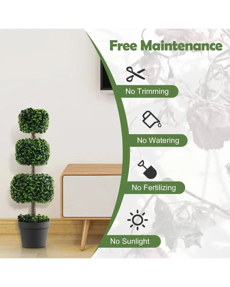 35 Inch Artificial Boxwood Topiary Ball Tree with Cement-filled Pot-Green - Green - Faux Plants