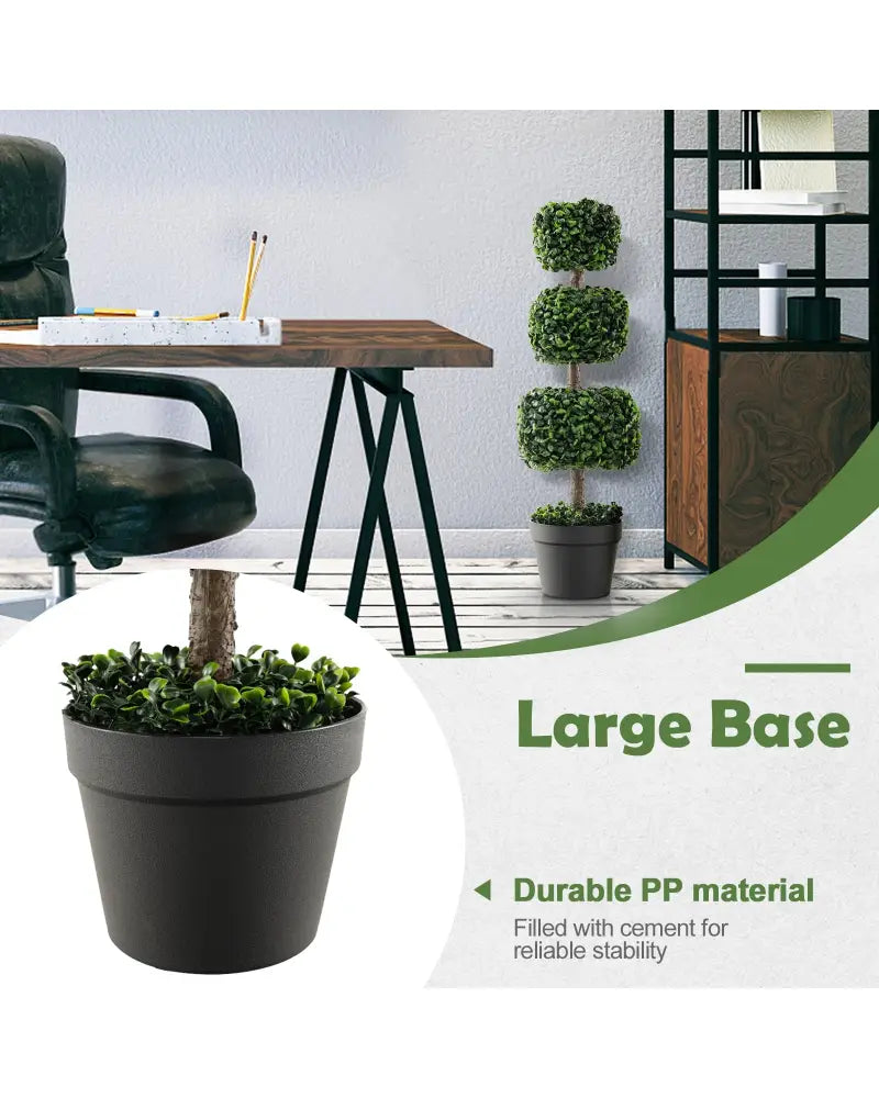 35 Inch Artificial Boxwood Topiary Ball Tree with Cement-filled Pot-Green - Green - Faux Plants