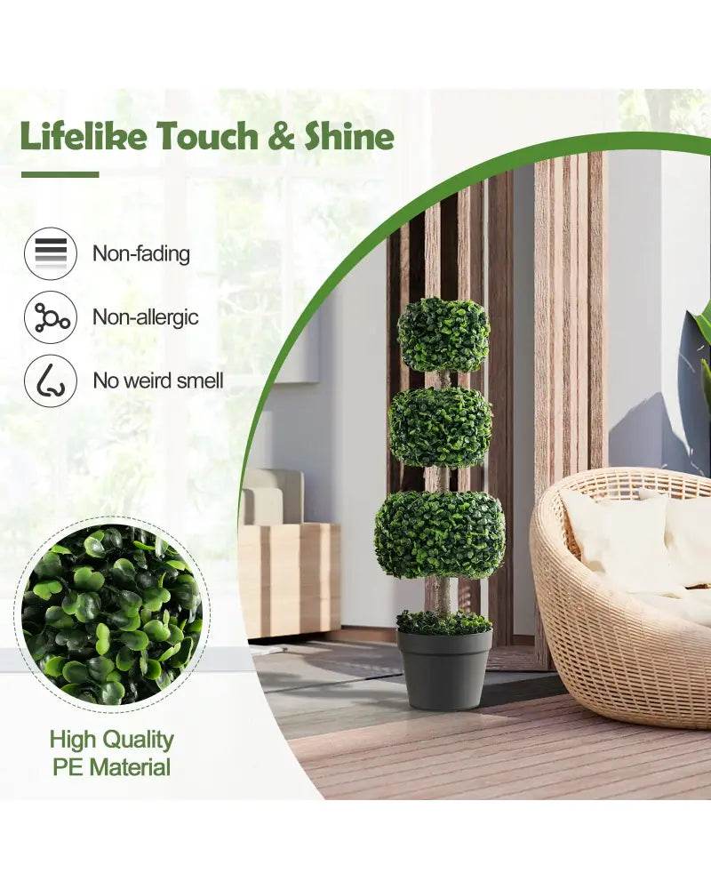 35 Inch Artificial Boxwood Topiary Ball Tree with Cement-filled Pot-Green - Green - Faux Plants