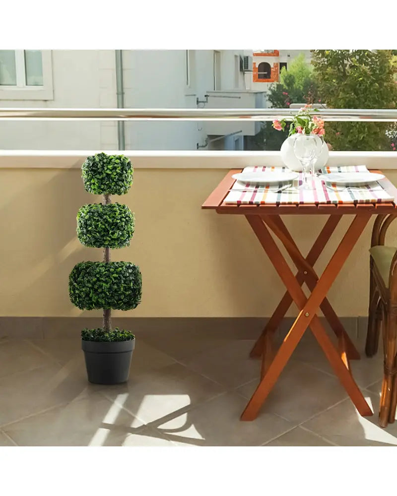 35 Inch Artificial Boxwood Topiary Ball Tree with Cement-filled Pot-Green - Green - Faux Plants