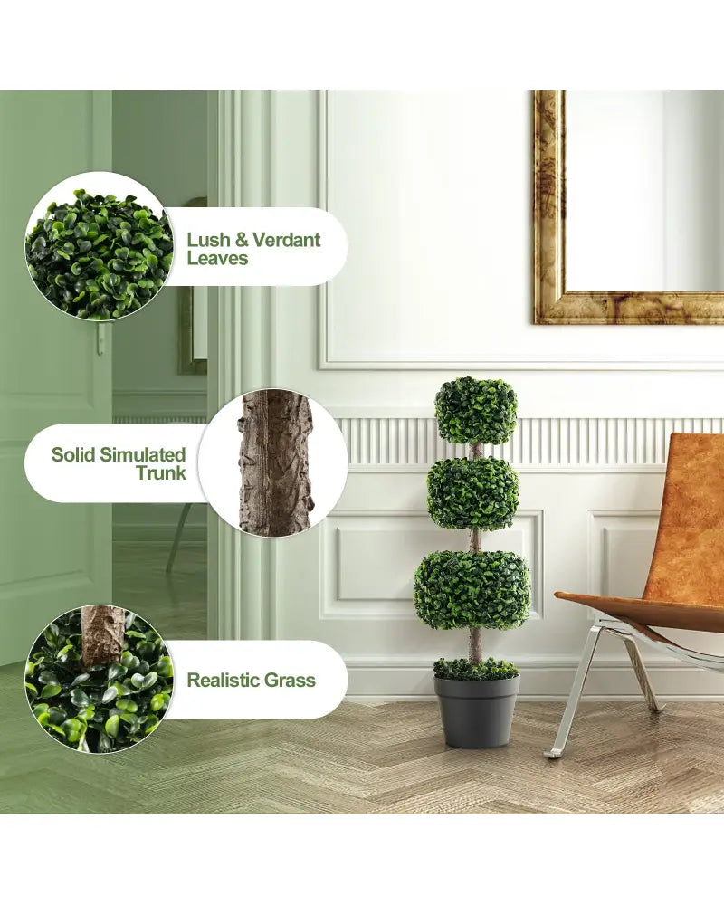 35 Inch Artificial Boxwood Topiary Ball Tree with Cement-filled Pot-Green - Green - Faux Plants