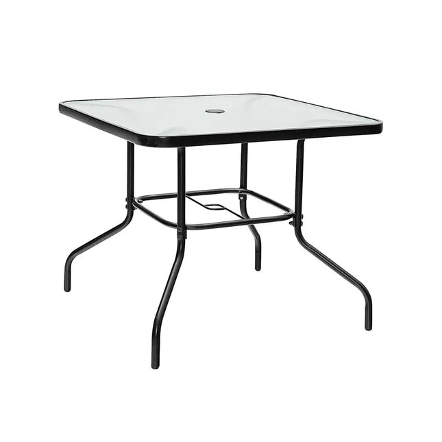 35 Inch Patio Dining Square Tempered Glass Table with Umbrella Hole - Transparent - Patio Dining Tables