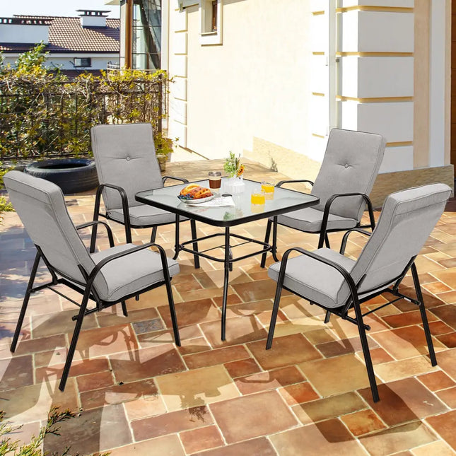 35 Inch Patio Dining Square Tempered Glass Table with Umbrella Hole - Transparent - Patio Dining Tables