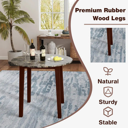 35 Inch Round Dining Table with Rubber Wood Legs and Marble-textured Veneer Tabletop-Brown Costway