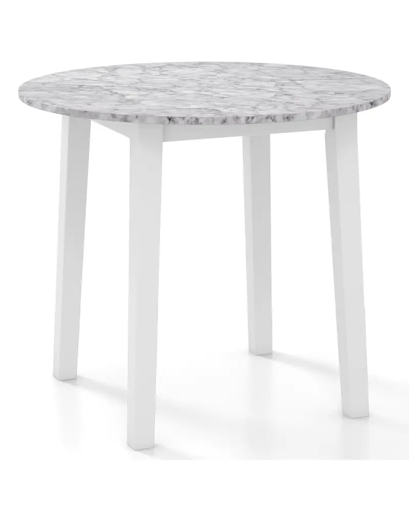 35 Inch Round Dining Table with Rubber Wood Legs and Marble-textured Veneer Tabletop-White - White - Dining Tables