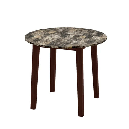 35 Inch Round Dining Table with Rubber Wood Legs and Marble-textured Veneer Tabletop-Brown Costway