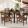 35 Inch Round Dining Table with Rubber Wood Legs and Marble-textured Veneer Tabletop-Black - Black - Dining Tables