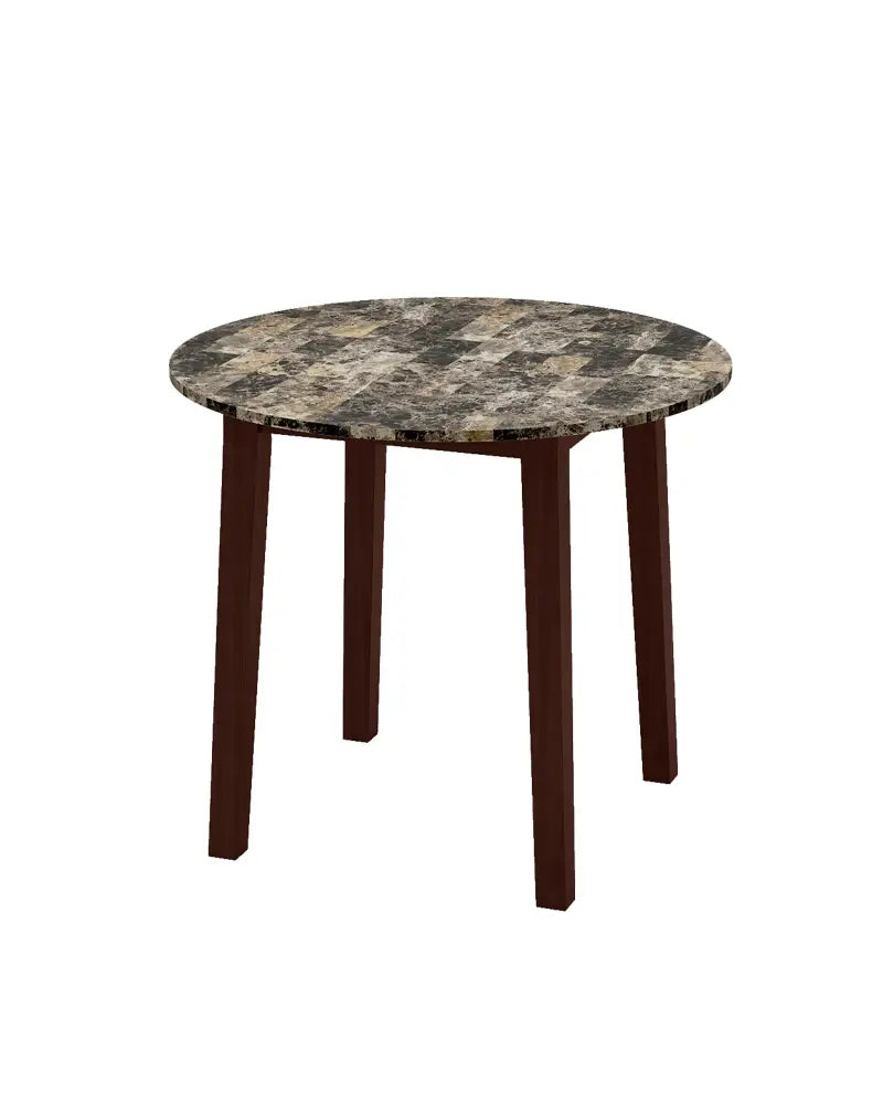35 Inch Round Dining Table with Rubber Wood Legs and Marble-textured Veneer Tabletop-Brown - Brown - Dining Tables